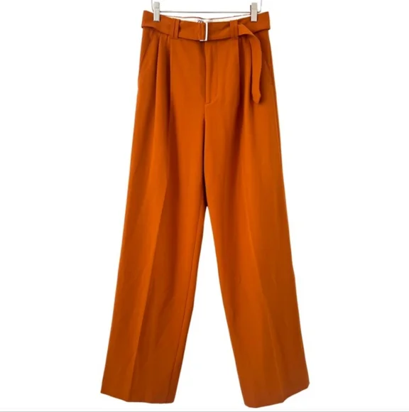 Zara Orange Wide Leg Pants with High Waist and Stylish d-ring Belt - Picture 5 of 11